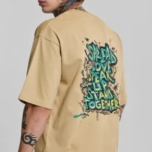 Spread Love Beige Oversized Fit T-Shirt